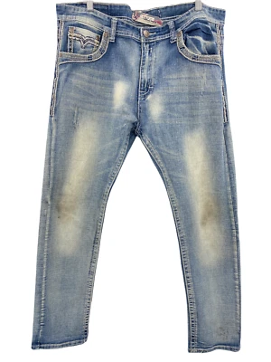 MONARCHY Premium Denim Men's Casual Jean Shorts Button Flap  Distressed Sz 38" — 第 1/4 张图片