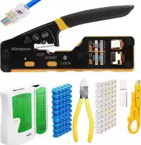 RJ45 Crimp Tool Kit Ethernet Pass through Crimper Network Cat5 Cat6 - Picture 1 of 12