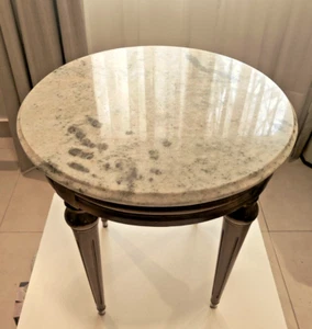FRENCH STYLE 1950s MARBLE TOP SIDE TABLE STAND LOUIS XVI 4 LEGS 18" H. 17" D - Picture 1 of 21