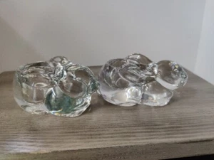 Vtg Sleeping Bunny Rabbit Clear Glass Votive/Tealight Candle Holder - Picture 1 of 12