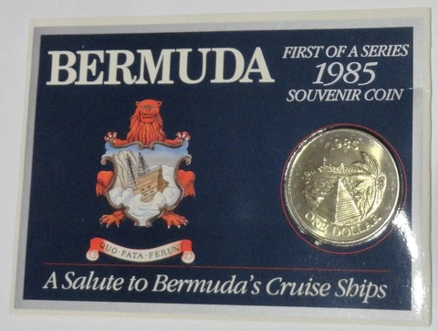1985 $1 Dollar Bermuda Cruise Ships  Coin, Souvenir Pack, Uncirculated Cover
