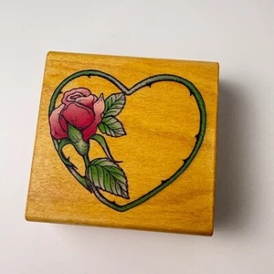 Heart with Rose~Floral~Blossom~Love~Rubber Stamp~ 2.5"X 2.5"~Comotion #1897 - Picture 1 of 7