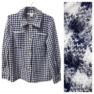 Giacca Max Studio Bottoni Frontali Taglia M Blu Bianco Plaid Tessuto Fuzzy Tasche L/S - Foto 1 di 19