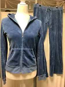 Juicy Couture Velour Zip Up Hoodie Straight Leg Low Rise Pants 34 x 30 Tracksuit - Picture 1 of 16