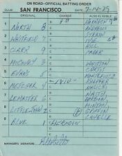 7-14-79 San Francisco Giants Game Used Lineup Card - Willie McCovey & Vida Blue