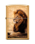 Zippo Windproof Lion Lighter, Color Image on Brushed Brass, 99435, New In Box