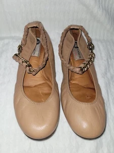 Lanvin GoldtoneChainAnkleStrap NudeTanLeatherBalletFlats Sz 8US/IT38.5 - Picture 1 of 24