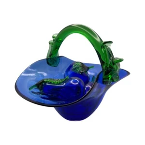 Tiffany & Co Cobalt Blue Art Glass Basket Bowl W/Handblown Glass Czech Fruit - Picture 1 of 14