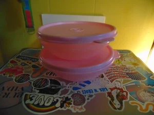 Vtg Tupperware Cereal Bowls w Lids Set Lot Of 2 Country Pastel Pink Rose 866-7 - Picture 1 of 2