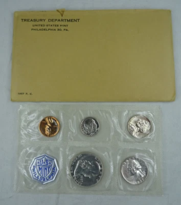 1957 US Mint Silver Proof Set Oiginal Envelope OGP Flat Pack 90% 5 Coins - Image 1 of 4