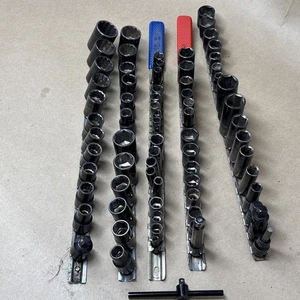 HUSKY PRO Black Chrome Sockets Metric & SAE 1/2, 3/8, 1/4 Dr 70+ Lot Sockets Ext - Foto 1 di 22