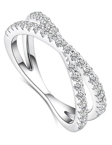 Moissanit Eternity Ring, Kreuz Sterlingsilber Ehering für Damen,... - Bild 1 von 6