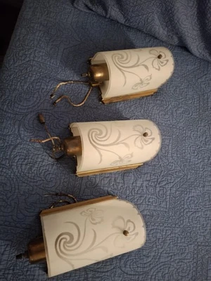 set of 3 Antique Slip Shade Art Deco Wall Sconces - Image 1 of 4
