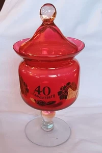 Weston West Virginia Glas Bonboniere Apotheker rot irisierend 40th Anniversary - Bild 1 von 4