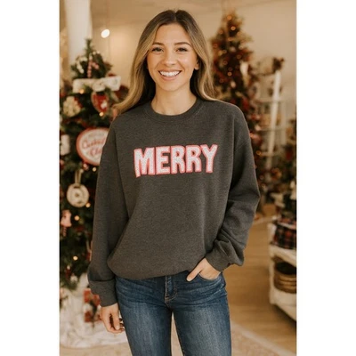 Sudadera Boutique Merry Dot Gris Oscuro Cuello Redondo Vacaciones de Navidad Para Mujer XL Foto 1 de 4