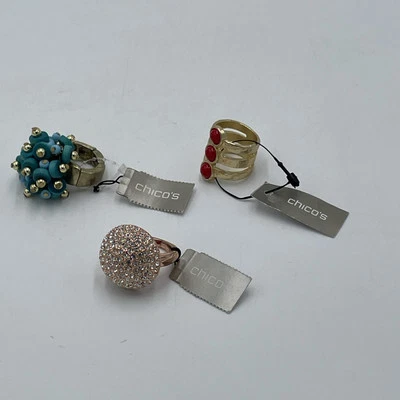 Lote De 3 Anillos Chico’s 2 Ajustables Nuevos Con Etiquetas Total Original Precio de venta sugerido por el fabricante $108 Foto 1 de 3
