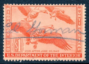 USA Hunting Permit Duck Stamp RW11 1944 $1 red orange used single, MH OG CV $35 - Picture 1 of 2