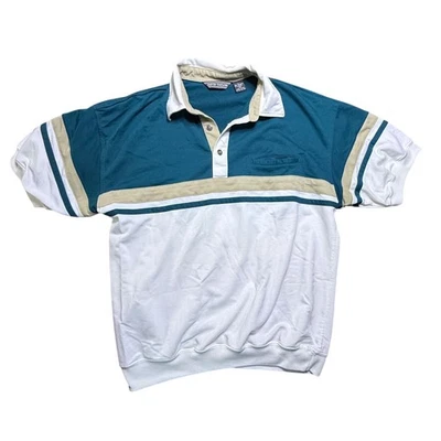 Camisa polo vintage David Taylor para hombre grande verde blanco bloque de color manga corta Foto 1 de 3