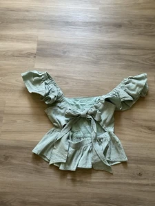 Babydoll Pastel Green Bow Tie Y2K Girls Crop Top Tank Fairy Bandeau Miami Medium - Picture 1 of 5