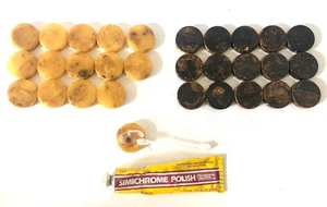 Vintage 30 Bakelite Backgammon Checkers 15 Butterscotch 15 Chocolate Brown/Black - Picture 1 of 11