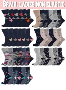 Ladies Non Elastic Socks Diabetic Gentle Wide Loose Soft Top Grip 6 Pairs UK 4-8 - Picture 1 of 11