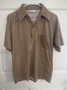 Camicia vintage Lilly Daché geometrica anni 70 stile discoteca marrone uomo med - Foto 1 di 4