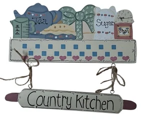 Vtg Country Kitchen Wooden Sign Retro Farmhouse Wall Plaque Sugar Tea Jam Tole - Picture 1 of 4