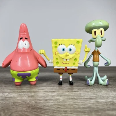 Vintage 2001 Nickelodeon Spongebob Squarepants Bendable Figures 3 Pack Set Used - Image 1 of 4