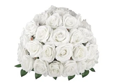 pcs Fake Flowers Bulk,Fake Roses Artificial Flowers,Realistic Real 25 White - Image 1 of 4