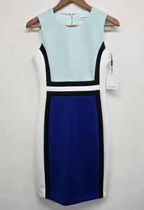 NEW Calvin Klein Scuba Sheath Dress Size 6 Colorblock Stretch Office Career NWT - Picture 1 of 9