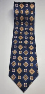 JOS A BANK Men's 100% Silk Necktie, Geometric Pattern, Color Navy Blue. - Picture 1 of 8