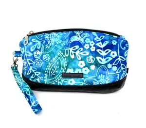 Wristlet Clutch Small Cellphone Purse Batik Floral Blue Green Hippy Handcrafted - Picture 1 of 11