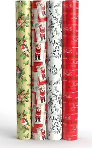 4 x 10M Christmas Traditional Wrapping Paper roll 70CM (40m) - Picture 1 of 8