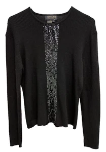 Vintage 90s Country Shop 100% Cashmere Sweater Large Black Sequined Luxury - Picture 1 of 8