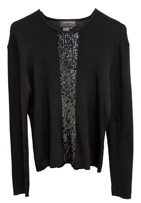 Vintage 90s Country Shop 100% Cashmere Sweater Large Black Sequined Luxury - Image 1 of 4