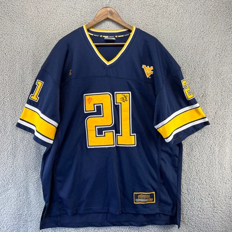 Vintage West Virginia Football Jersey Adult XL Extra Large Blue Autographed Sewn Cover