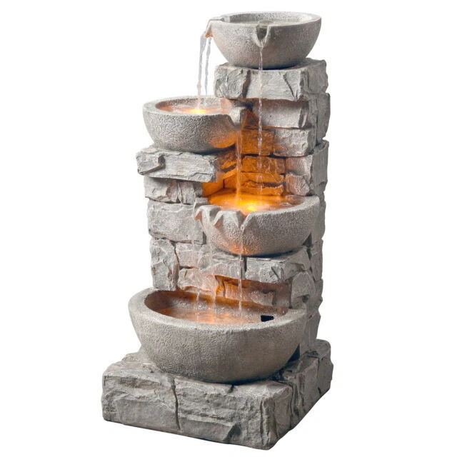 Teamson 33" Stacked Stone Tiered Outdoor Fountain - Gray
