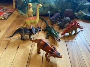9 Lot- Imperial 1985 Dinosaur Jurassic Toys- Orange Yellow Brontosaurus- T-Rex - Picture 1 of 14