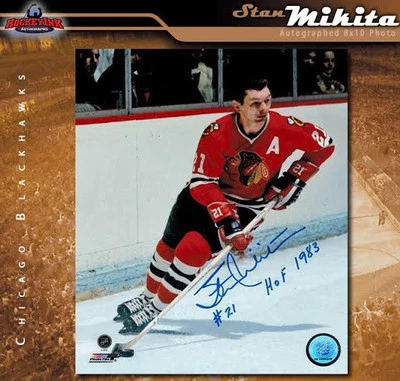Foto firmada por Stan Mikita de los Chicago Blackhawks 8 x 10 con inscripción HoF - 70303 Foto 1 de 2