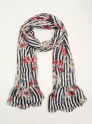 Torrid Mixed Floral Stripe Ruffled Scarf 88x24 - Image 1 of 4