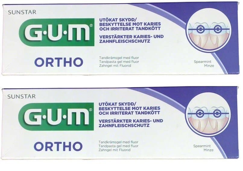 2x GUM ORTHO Zahngel 75 ml Karies Schutz Zahnschmelz Zahnpasta Zahnspange
