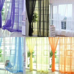 2 Panels Sheer Curtains Rod Pocket Window Sheer Voile Curtain Bedroom 100x200cm - Picture 1 of 25