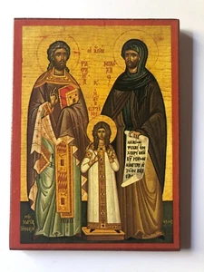St. Nicholas - St. Raphael - St. Irene- Greek Orthodox Wooden Icon (14.5x10.5cm) - Picture 1 of 2