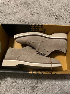 Mens Thomas & Vine Perforated Wingtip Suede Derby Shoe Taupe Size 8 New With Box - Picture 1 of 9