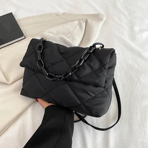 Fashion Cotton Women Shoulder Bags Nylon Padded Quilted Female Casual Handbags - Picture 1 of 21