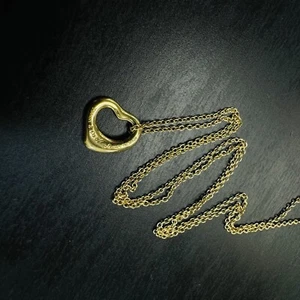 Tiffany & Co Elsa Peretti Open Heart Pendant Necklace 18K YG 16 Inch - Picture 1 of 6
