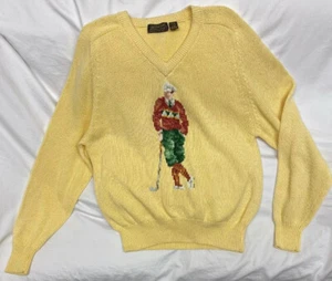RARE Vintage Eddie Bauer 100% Cotton Golf V-Neck Sweater Men’s Size XL Yellow - Picture 1 of 8