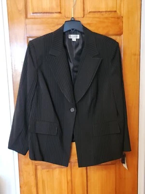Chaqueta Blazer John Meyer Para Mujer Negra Forrada a Rayas Talla 24W Nueva con Etiquetas $280 Foto 1 de 4