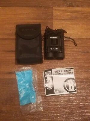 Black Compact Bushnell 8 x 21 Binoculars 378FT at 1000 Yds. Adjustable Focus. - Image 1 of 4