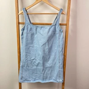 Zara Mini Dress Womens Medium Blue Light Wash Denim Sleeveless Square Neck Party - Picture 1 of 9
